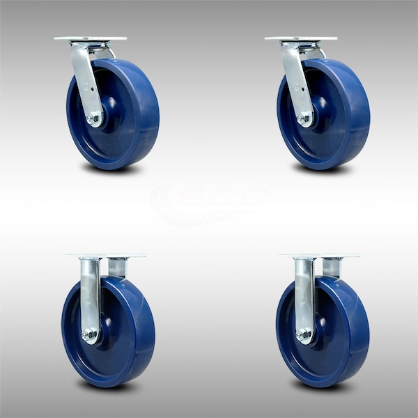 8 Inch SS Solid Poly Caster Set with Ball Bearings 2 Swivel 2 Rigid SCC